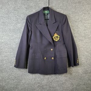 Lauren Ralph Lauren Jacket Womens 10P Navy Gold Worsted Wood Crest Academia